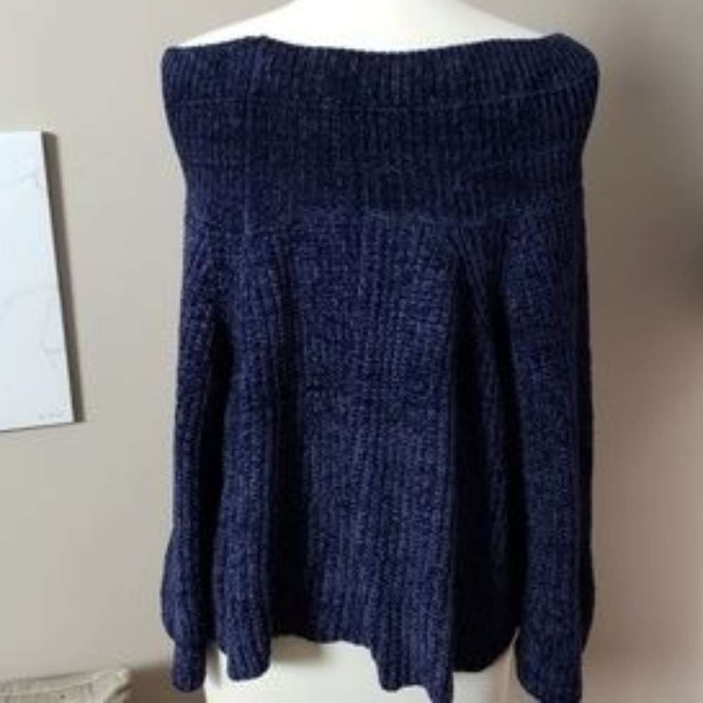 RD Style Dark Blue Chenille Off the Shoulder Top